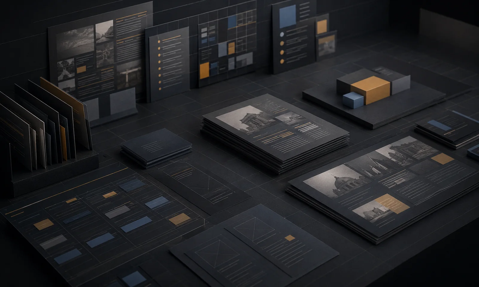 Abstract operations dashboard with organized content panels