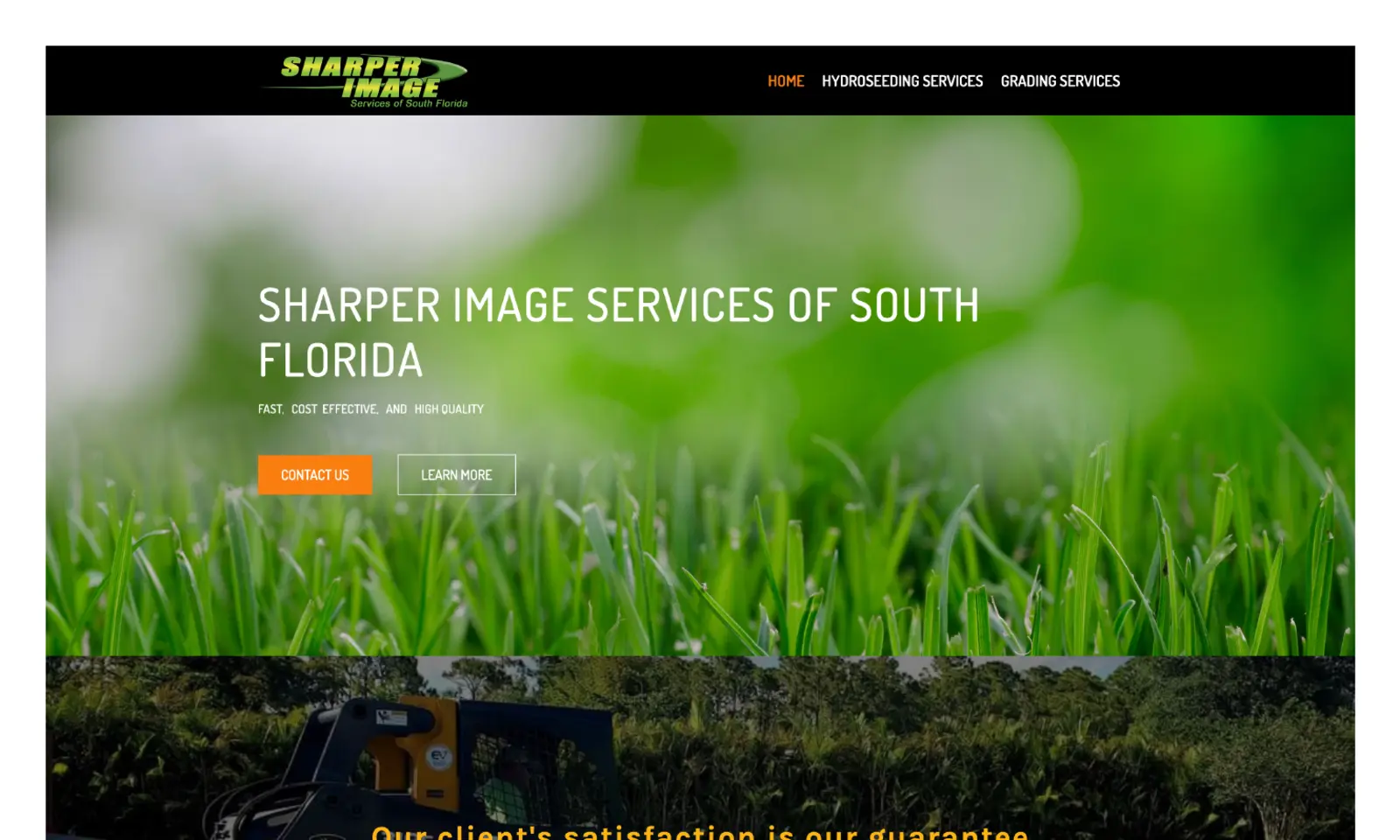 Sharper Image Services homepage with landscaping service imagery and navigation